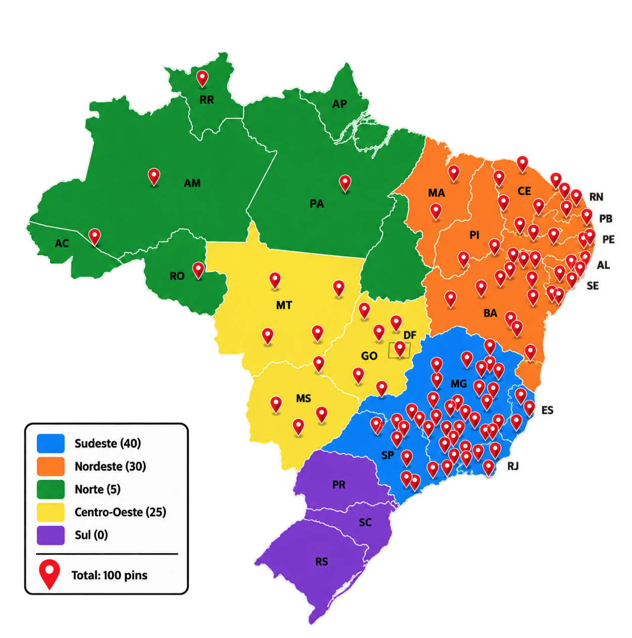 Mapa do Brasil com municípios atendidos pela plataforma Plano Diretor